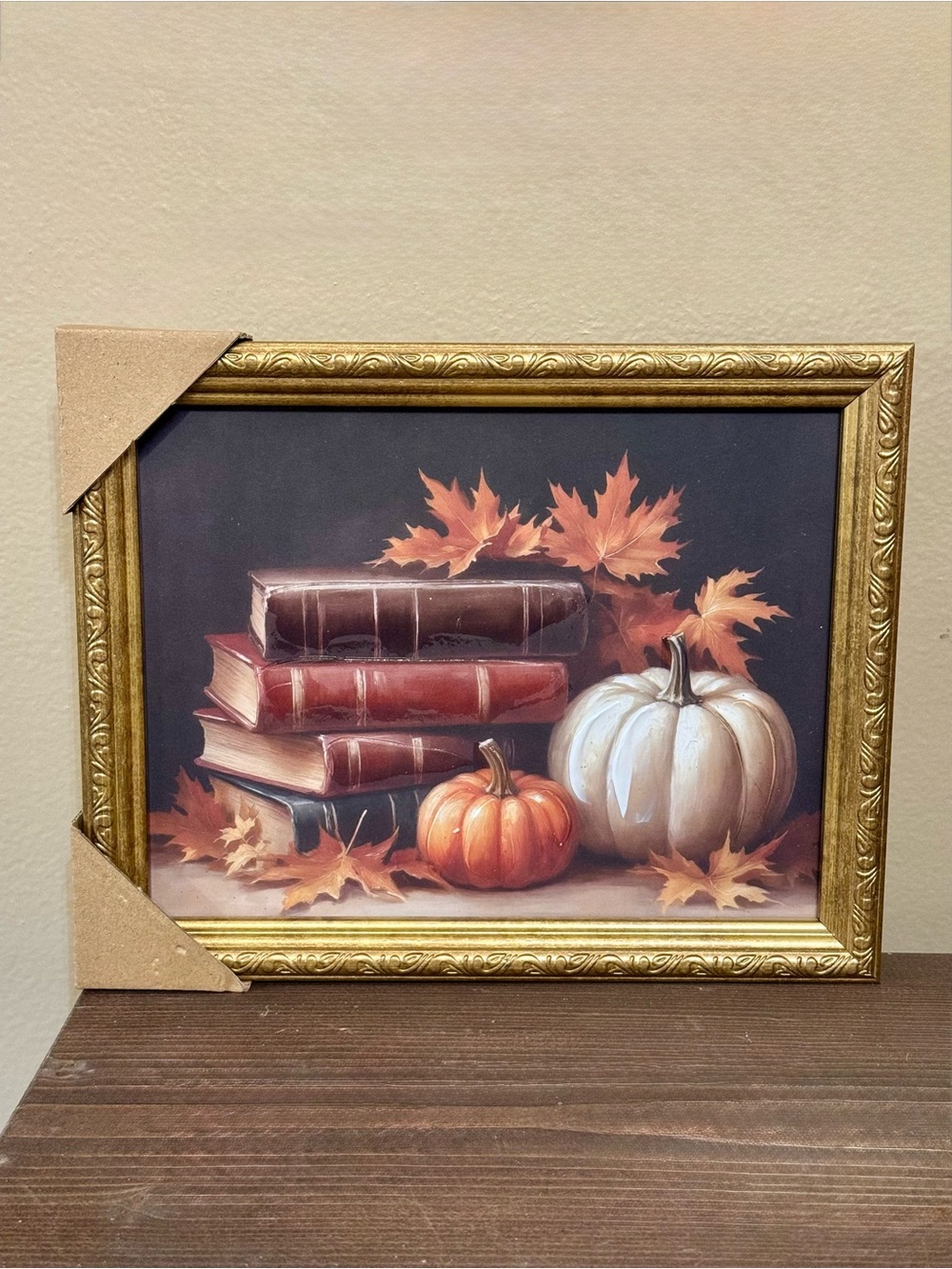 Autumn Pumpkin & Books Wall Art Print in Orange and Cream